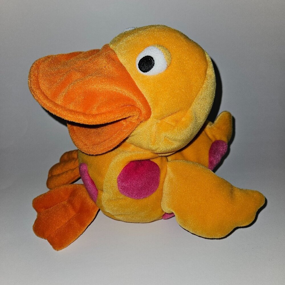 Gymboree Duck Hand Puppet Plush Orange Pink Polka Dots 10" Stuffed Toy